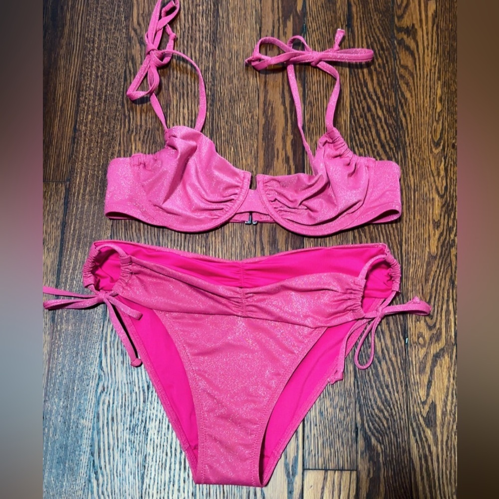 Victoria's Secret Hot Pink Shimmer Bikini Set